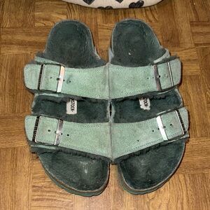 Birkenstock Forest Green Suede Slides